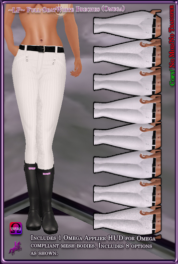 ~LP~ Riding Breeches Omega HUD White Full Seat [BOXED]