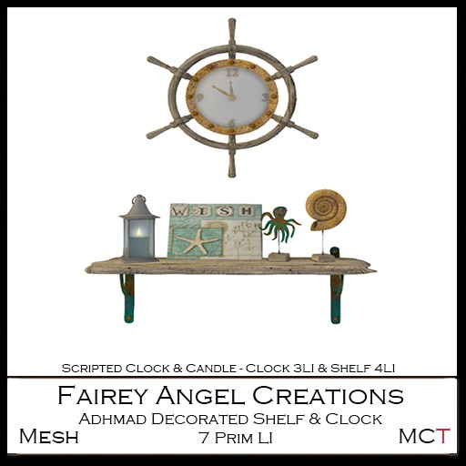 FAC Adhmad Decorated Shelf & Ships Wheel Clock Boxed