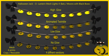 Halloween Mesh Jack - O - Lantern Lights 4 bats/moon with bows