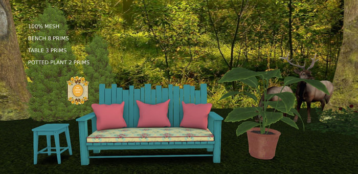 ~TCD~ Aqua and Coral Cottage Bench Set