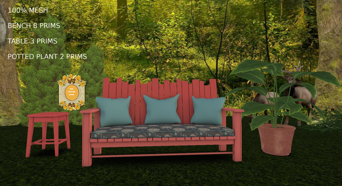 ~TCD~ Coral Red and Aqua Cottage Bench Set