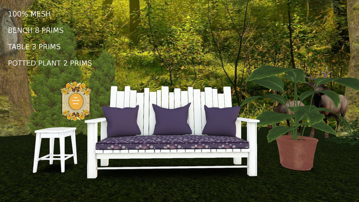 ~TCD~ Daisy White and Purple Cottage Bench Set