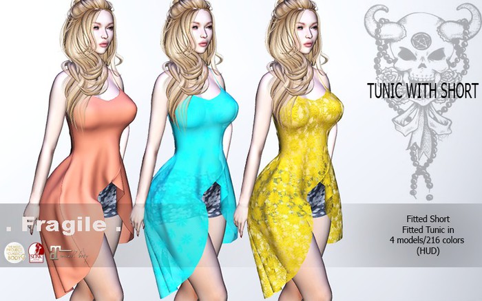 .Fragile. TUNIC W SHORT 3 MODELS 60 COLORS TMP MAITREYA SLINK