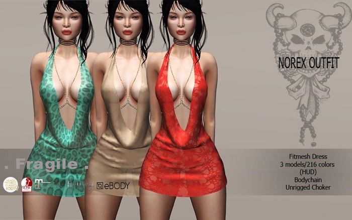 .Fragile. DRESS WITH CHAIN & CHOKER 3 MODELS 80 COLORS