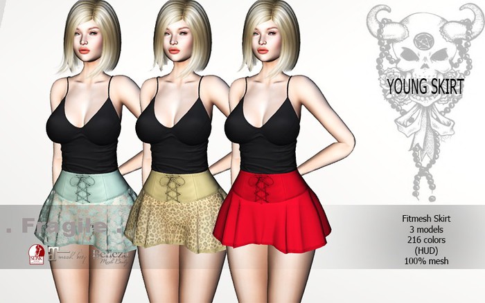 .Fragile. Skirt 3 models 60 colors - Slink Maitreya Belleza