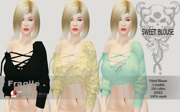 .Fragile. SWEET BLOUSE 3 MODELS 50 COLORS SLINK MAITREYA BELLEZA