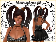 Halloweenie witch hair mesh rigged ponytail black bloody