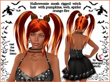 Halloweenie witch hair mesh rigged ponytail orange fire