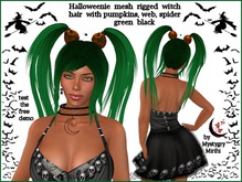 Halloweenie witch hair mesh rigged ponytail pumpkin green black