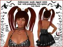 Halloweenie witch hair mesh rigged ponytail pumpkin red black