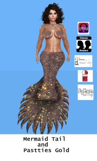 Mermaid Tail Gold Fitmesh and Pastties