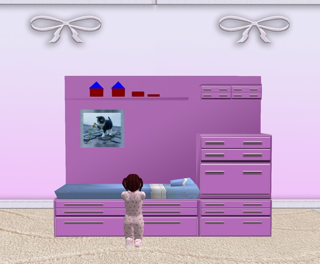 Children's wardrobe and wall in pink. For girls. Includes wallp