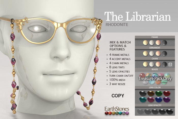 EarthStones Eye Glasses - The Librarian - Rhodonite