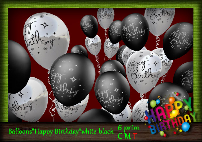 Balloons Happy Birthday white-black