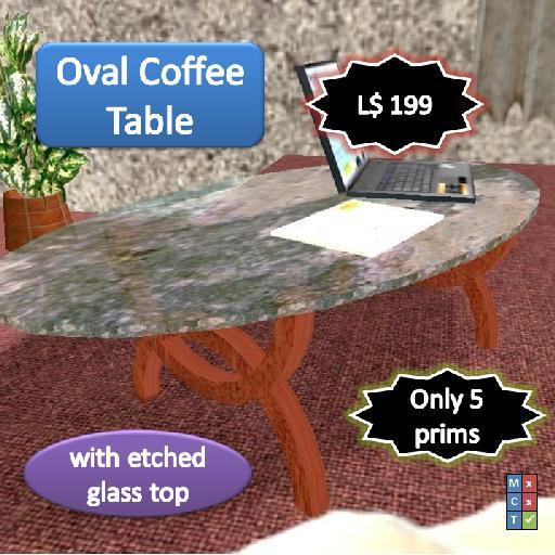 Coffee table, glass top, oval [5 prims]