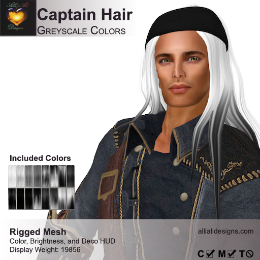 Second Life Marketplace - A&A Captain Hair Greyscale Colors Pack. Long ...