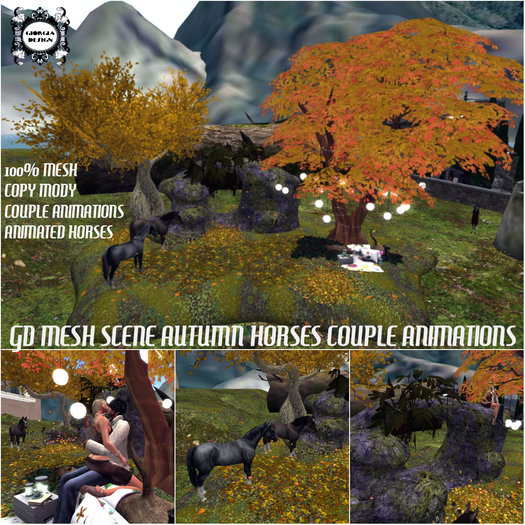 GD MESH SCENE AUTUMN HORSES COUPLE ANIMATIONS