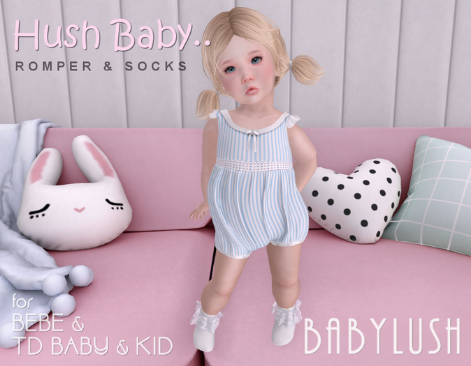 .:BABYLUSH:. "Hush Baby" Romper & Socks - Blue Stripes