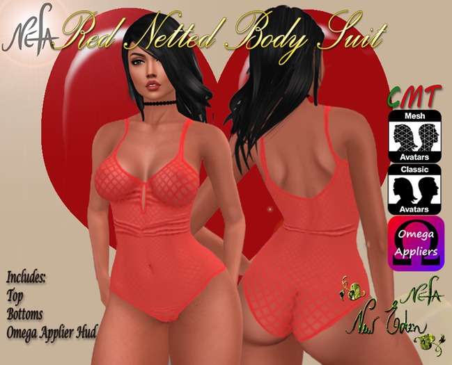NEFA 102 Red Fishnet Bodysuit Lingerie BXD