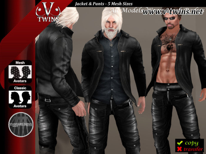 V-Twins Biker Clothes - Fortune Leather Male Collection Plain Version **MESH Jacket, Jacket with Shirt & Pants