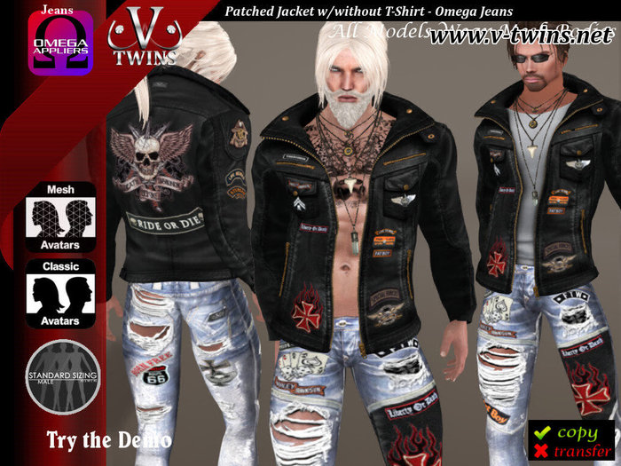 V-Twins Biker Clothes - Hard Cash Collection for Men Black Patched **MESH Jacket Jacket/T-Shirt