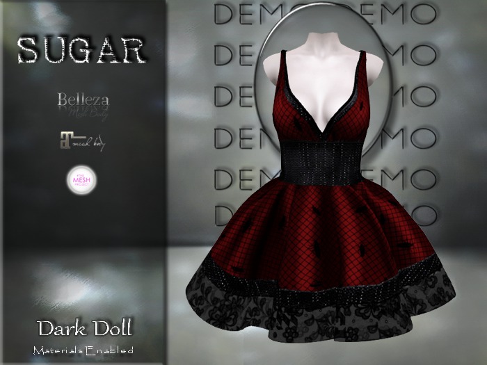 :-:SUGAR:-: Dark Doll Dress {ROACH LACE RED} DEMO
