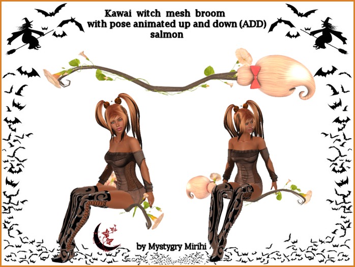 Kawai witch broom salmon mesh animated go up down 2017