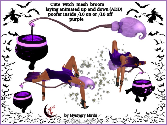 Cute witch broom purple mesh 1 animation go up down poofer 2017