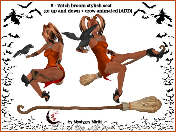 Witch broom 8 mesh seat with crow animated go up and down