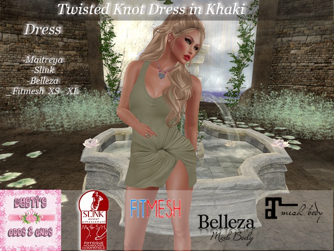 Twisted Knot Dress in Khaki - Bagged