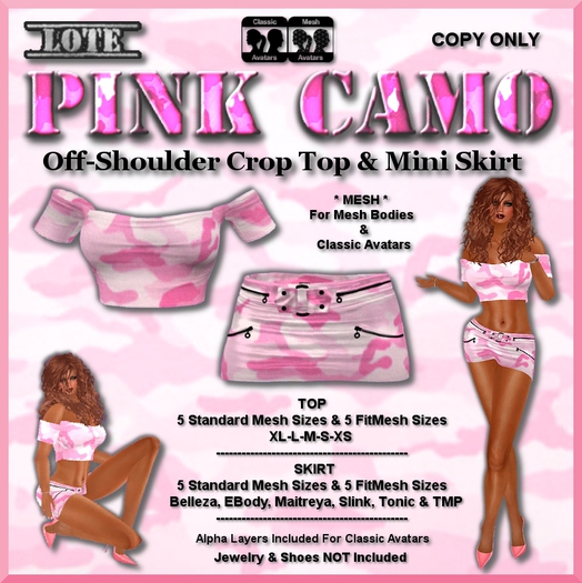 LOTE - PINK CAMO CROP TOP  and SKIRT (boxed)