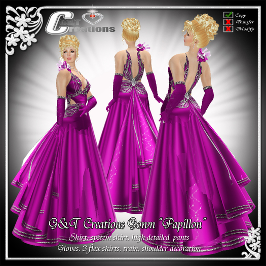 Second Life Marketplace G T Creations Gown Papillon Violet Pink