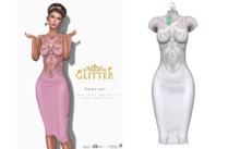 GLITTER - CHANTAL Lace Dress White Appliers & panel mesh skirt