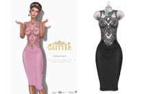 GLITTER - CHANTAL Lace Dress Black Appliers & Panel mesh skirt
