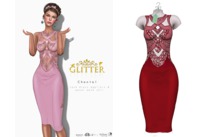 GLITTER - CHANTAL Lace Dress Fraise Appliers & panel mesh skirt
