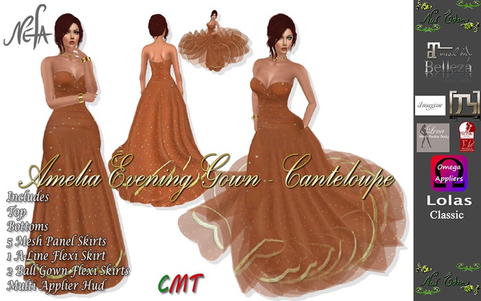 NEFA 139 Amelia Evening Gown Canteloupe - 2 Dresses in 1 with System Clothing & Appliers