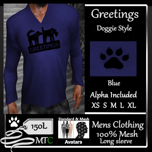 PAWS Boxed Tshirt Long Sleeve Doggy Greetings Blue