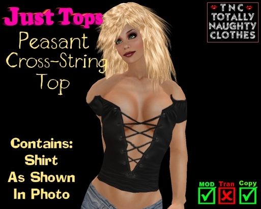 Peasant Cross-String Top Satin Black