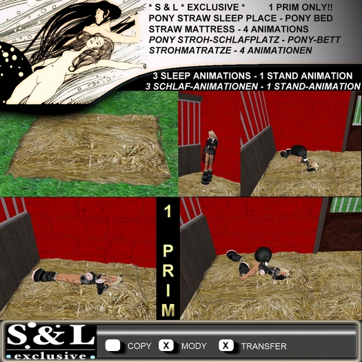 * S & L * EXCLUSIVE * PONY STRAW SLEEP PLACE - PONY BED - 4 ANIMATIONS - STRAW MATTRESS