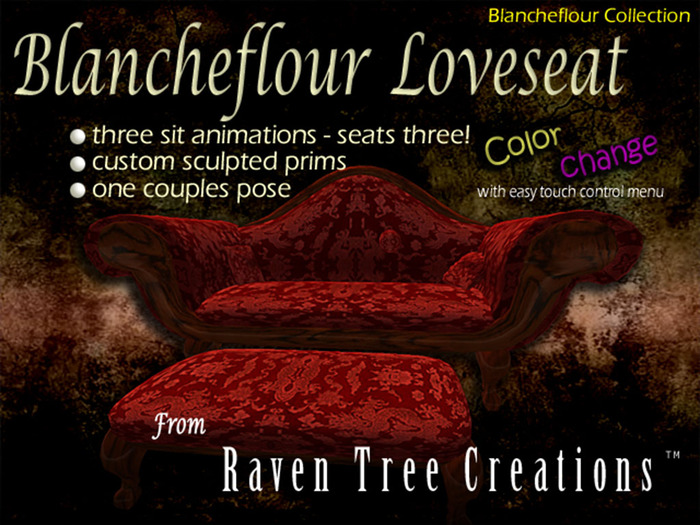Raven Tree ~ Blancheflour Love Seat with integral ottoman