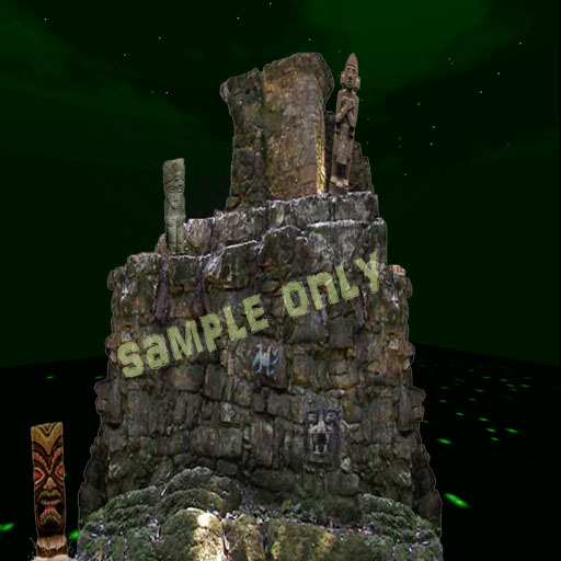 Crumbling Aztec Rock wall with tiki statue