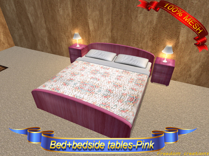 Mesh bed+bedside tables(pink)ADD-Freedom creations