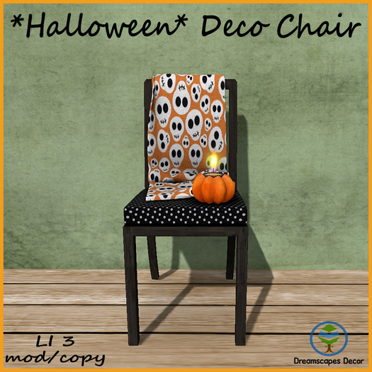 *Halloween* Deco Chair A - Decorated wooden chair with blanket and pumpkin candle