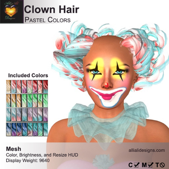 A&A Clown Hair Mesh Pastel Colors Pack. Clown hair
