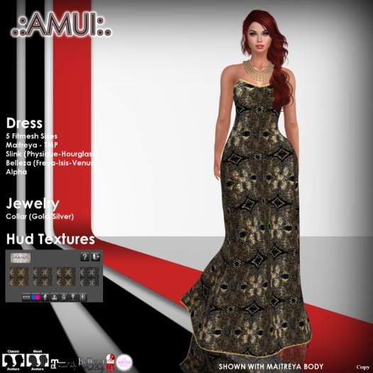 .:AMUI:. "Kimberly" Dress - BLACK (Maitreya Belleza Slink TMP)