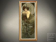 Esmeralda, Alphonse Mucha Art Nouveau Pintura en delgado marco de oro
