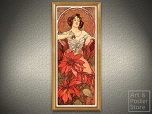 Ruby, Alphonse Mucha Art Nouveau Pintura en marco de oro delgado