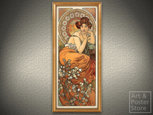 Topacio, Alfonso Mucha Art Nouveau Pintura en marco delgado de oro