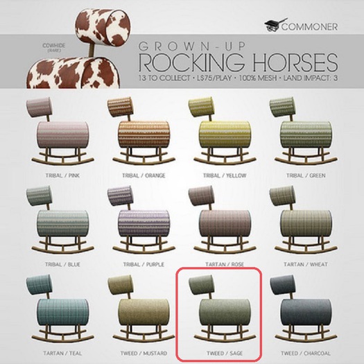 [Commoner] Grown-Up Rocking Horse / Tweed (Sage)
