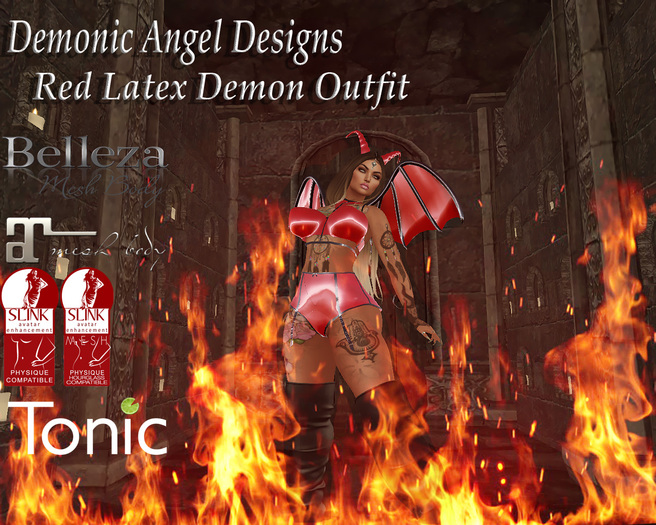 .::D.A.D::. Red Latex Demon Outfit{BOXED}
